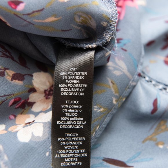 White House Black Market Blouse Tiered Sleeve Top Floral Shirt Blue Pink Size XS - Picture 5 of 7